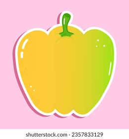 Cute funny colored bell pepper sticker character. Vector hand drawn cartoon kawaii character illustration icon. Isolated on pink background. Colored bell pepper character concept