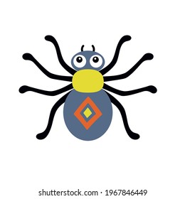 cute and funny colored spider, vector illustration isolated on white background, cartoon style, halloween spider