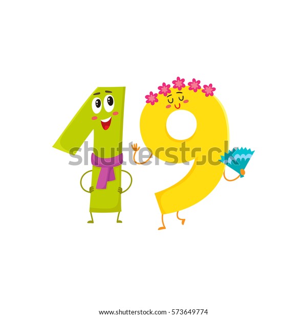 Cute Funny Colorful 19 Number Characters Stock Vector (Royalty Free