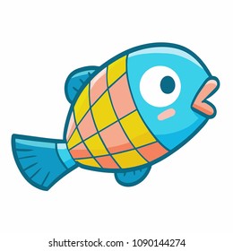Cute and funny colorful blue fish swimming happily - vector.