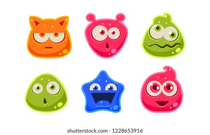 Cute funny colorful jelly characters set, user interface assets for mobile apps or video games vector Illustration on a white background