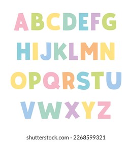 Cute, funny, colorful kids alphabet. Hand drawn font. Flat isolated vector illustration.