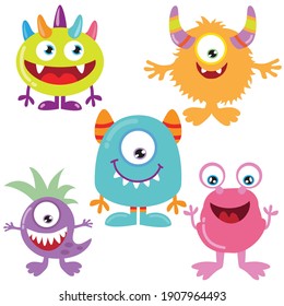 Cute Funny Colorful Monster Vector Cartoon Illustration