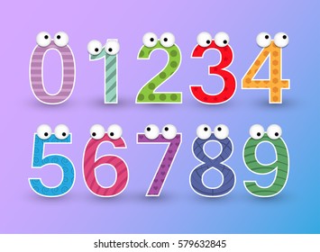 Cute and funny colorful numbers.Cartoon numbers set.