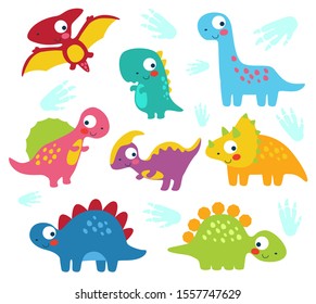 Cute funny colorful prehistoric dinosaur mascot characters collection