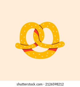 Cute funny colorful soft pretzel. Hand drawn trendy Vector illustration.