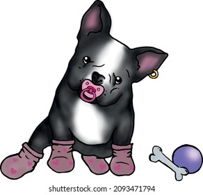 Cute funny colorful vector illustration of baby bulldog. Ideal for print, stickers, logo, graphic design and more.