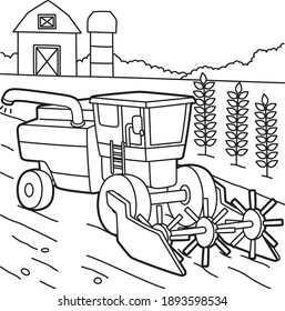 Cute and funny coloring page of a combine harvester. Provides hours of coloring fun for children. To color this page is very easy. Suitable for little kids and toddlers.