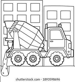 Cute and funny coloring page of a concrete mixer. Provides hours of coloring fun for children. To color this page is very easy. Suitable for little kids and toddlers.