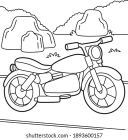 Cute and funny coloring page of a motorcycle. Provides hours of coloring fun for children. To color this page is very easy. Suitable for little kids and toddlers.