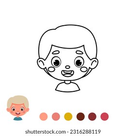 Cute and funny coloring page outline of a cartoon boy. Coloring book for kids. Educational activity for preschool years kids and toddlers. Vector stock illustration.