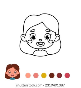 Esbozo de página de colorido lindo y gracioso de una chica de caricatura. Libro de colorear para niños. Actividad educativa para niños y niños de edad preescolar. Ilustración de material vectorial.