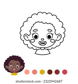 Cute and funny coloring page outline of a cartoon girl. Coloring book for kids. Educational activity for preschool years kids and toddlers. Vector stock illustration.