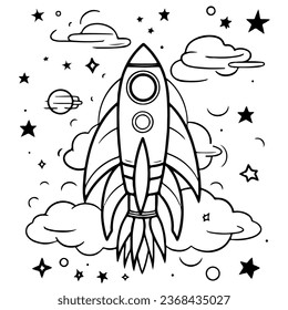 Cute and funny coloring page of a rocket. Provides hours of coloring fun for children. To color this page is very easy. Suitable for little kids and toddlers.