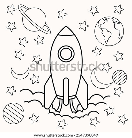 Cute and funny coloring page of a rocket. Provides hours of coloring fun for children. To color this page is very easy. Suitable for little kids and toddlers.