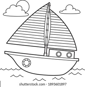 Cute   funny coloring page sailboat  Provides hours coloring fun for children  To color this page is very easy  Suitable for little kids   toddlers 