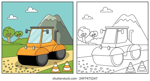 Cute and funny coloring page of a steam roller. Provides hours of coloring fun for children. To color this page is very easy. Suitable for little kids and toddlers.