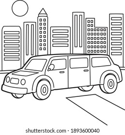 Cute and funny coloring page of a stretch limo. Provides hours of coloring fun for children. To color this page is very easy. Suitable for little kids and toddlers.