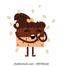 Cute and funny comic cake catches peanuts. Cartoon. Vector illustration. Can be used to print posters, banners ,labels , for kids . 