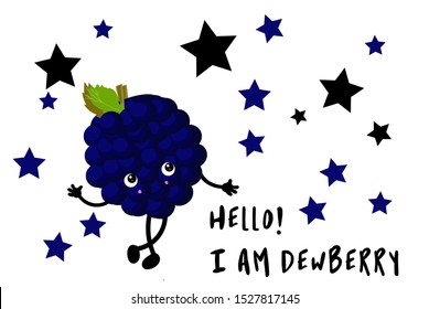 Cute and funny comic style blackberry character smiling wildly, cartoon vector illustration isolated on white background. Blackberry, dewberry character, mascot smiling proudly, singing, posing