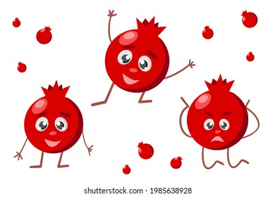 Cute and funny comic style pomegranate character looking up, cartoon vector illustration isolated on white background.