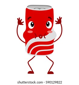Cute and funny comic style of red soda cans, character puffed out his cheeks. Cartoon style vector illustration on white background