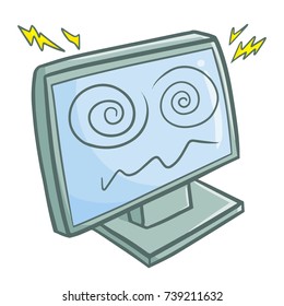 Cute and funny computer monitor get dizzy because data overload - vector.