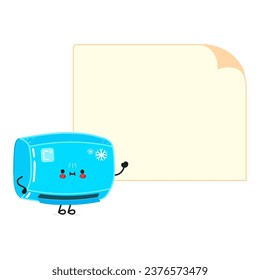 Carácter gracioso de afiche de acondicionamiento. Dibujo a mano vectorial en la ilustración del personaje kawaii. Fondo blanco aislado. Cartel de acondicionamiento