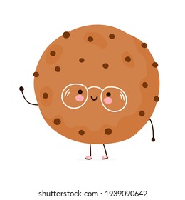 Carácter gracioso de Cookie. Caricatura dibujada a mano del vector icono de ilustración del personaje kawaii. Aislado sobre fondo blanco. Concepto de carácter de cookie