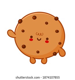 Cute funny cookie with chocolate chips. Vector flat line cartoon kawaii character illustration icon. Isolated on white background. Homemade cookie  character concept