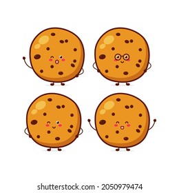 Cute funny cookies expression character. Vector hand drawn cartoon mascot character illustration icon. Isolated on white background. food breakfast character concept