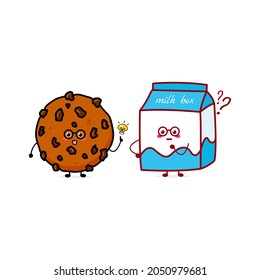 Cute funny cookies and milk expression character. Vector hand drawn cartoon mascot character illustration icon. Isolated on white background. food character concept