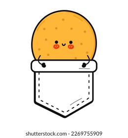 Cute funny cookies pocket t-shirt print.Vector cartoon doodle line style character logo illustration design. Isolated white background. Funny vintage cookies print pocket t shirt