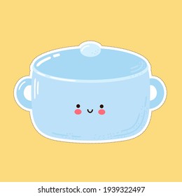 Cute funny Cooking pot character. Vector hand drawn cartoon kawaii character illustration icon. Cooking pot character concept