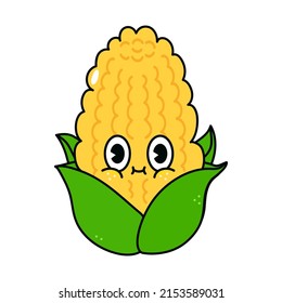 Cute funny corn character. Vector hand drawn traditional cartoon vintage, kawaii character illustration. Isolated white background. Happy corn character concept