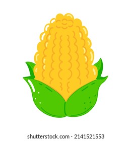 Cute funny corn character.Vector hand drawn cartoon kawaii character illustration icon. Isolated on white background. Corn character emoji,child,face,adorable,kids,cartoon,doodle,cute