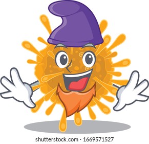 Cute and funny coronavirus cartoon character dressed as an Elf