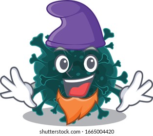 Cute and funny coronavirus COVID 19 cartoon character dressed as an Elf