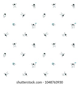 Cute funny cosmonaut astronaut spaceman characters exploring outer space with dog seamless abstract background cartoon pattern for wallpaper, textile, prints. Flat line design. Vector illustration.