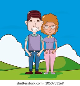 Cute and funny couple cartoon