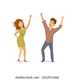 cute funny couple disco dancing , clubbing isolated vector illustration