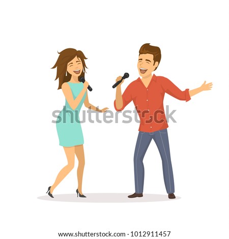 cute funny couple emotionally singing songs isolated cartoon vector illustration