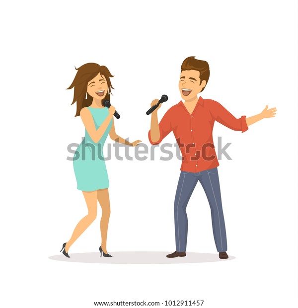 歌を歌うかわいいおかしな夫婦 漫画のベクターイラスト のベクター画像素材 ロイヤリティフリー