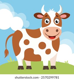 Cute and funny Cow. Baby Cow standing. Vector illustration Cow character design with flat color. Can be used for design of t-shirts, posters and Baby Shower party and characters.