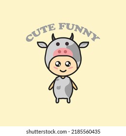 cute funny cow character. vector hand drawn cartoon mascot character illustration icon. Isolated on a soft orange background.