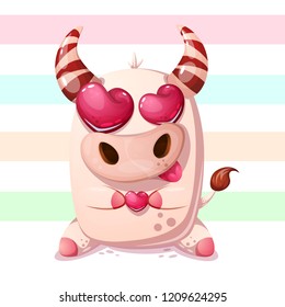 Cute, funny cow with heart. Vector eps 10