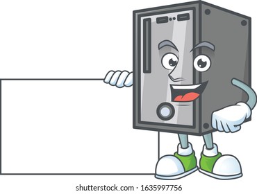 Cute funny CPU cartoon character having a board