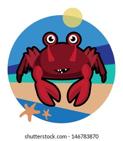 Cute funny crab cartoon smiling vector illustration