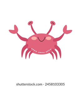 Cute funny crab character, sea animal. Vector cartoon illustration for stickers, children's books, products, room decoration.