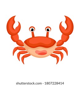 Cute funny crab print on white background. Ocean cartoon animal character for design of album, scrapbook, greeting card, invitation, wall decor. Flat colorful vector stock illustration.